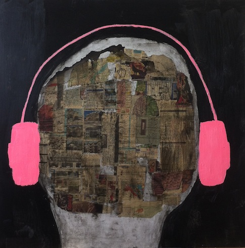 Headphones 11, 2014, technique mixte sur bois, 92 x 92cm (vendu-sol)