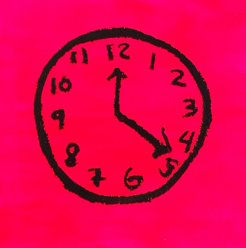 Clock, 2018, acrylic and oil stick on wood, 30 x 30 cm