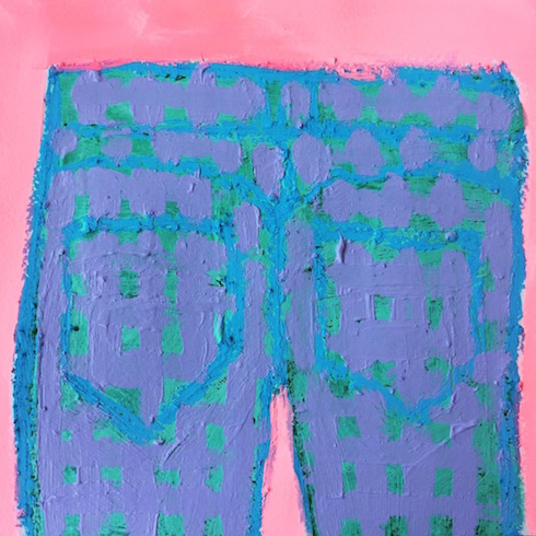 Jeans #3, 2018, oil stick and acrylic on paper (small work)