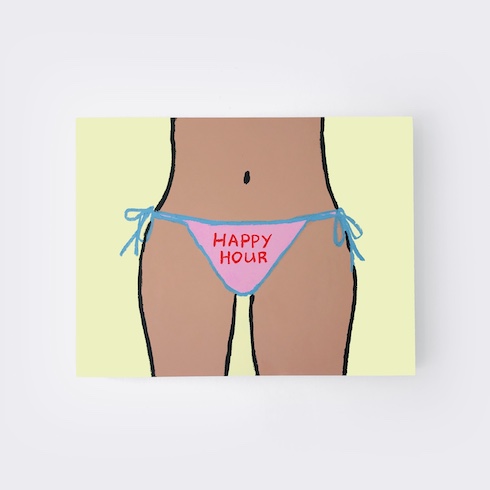 Happy Hour, 2021, acrylic and oil stick on wood, 50 x 65 cm