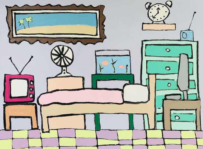Room 2, 2021, acrylic and oil stick on canvas, 92 c 122 cm
