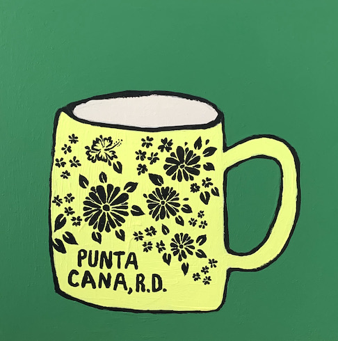 Coffee cup 2, 2023, acrylic and oil stick on wood, 41 x 41 cm