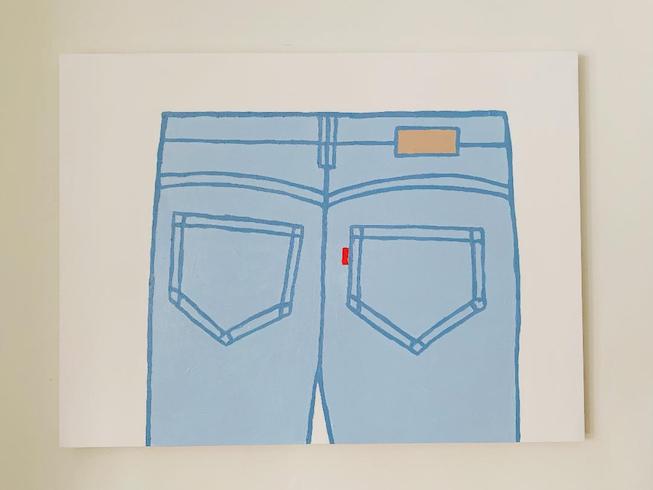 Jeans, 2024, acrylics and oil sticks on wood, 92 x 122 cm
